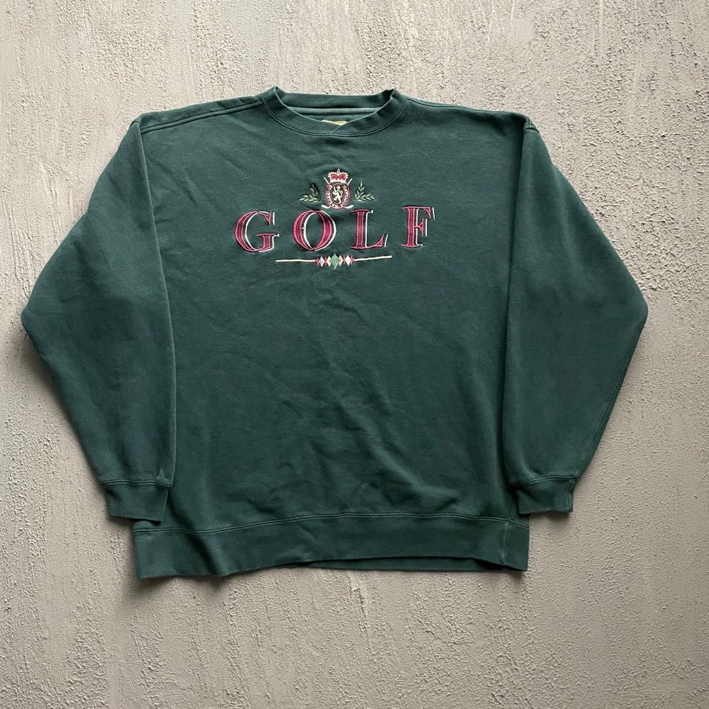Vintage Embroidered GOLF Sweatshirt Men XL Green 90s Great American Lakes Timber